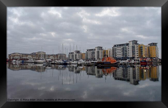 Sovereign Harbour Reflections Framed Print by Fiona Etkin