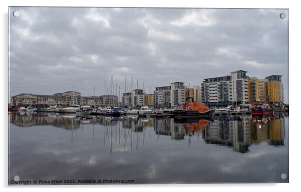 Sovereign Harbour Reflections Acrylic by Fiona Etkin