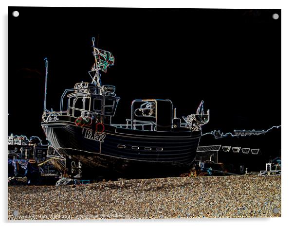 Hastings Glowing Fishing Boat Acrylic by Mark Ward