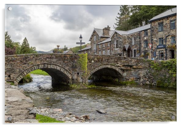 Beddgelert Bridge spanning the River Colwyn Acrylic by Jason Wells