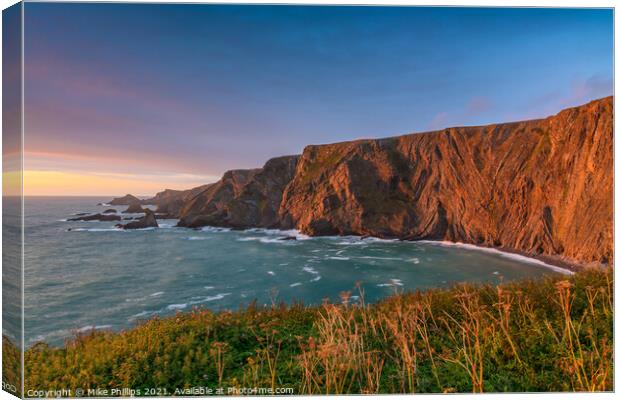 Warren Cliff at Hartland Quay, Devon Canvas Print by Mike Phillips