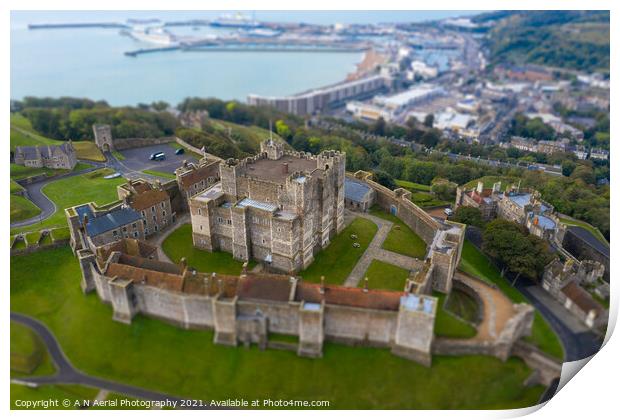 Dover Castle Tiltshift Print by A N Aerial Photography
