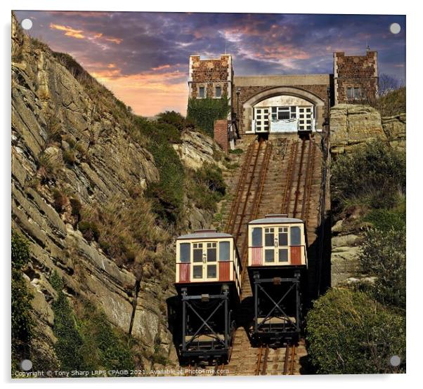 EAST HILL FUNICULAR RAILWAY, HASTINGS,EAST SUSSEX Acrylic by Tony Sharp LRPS CPAGB