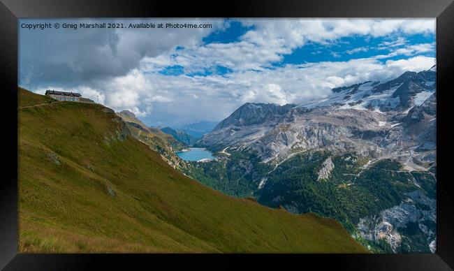 Lago di Fedaia and Marmolada Dolomites Italy Framed Print by Greg Marshall