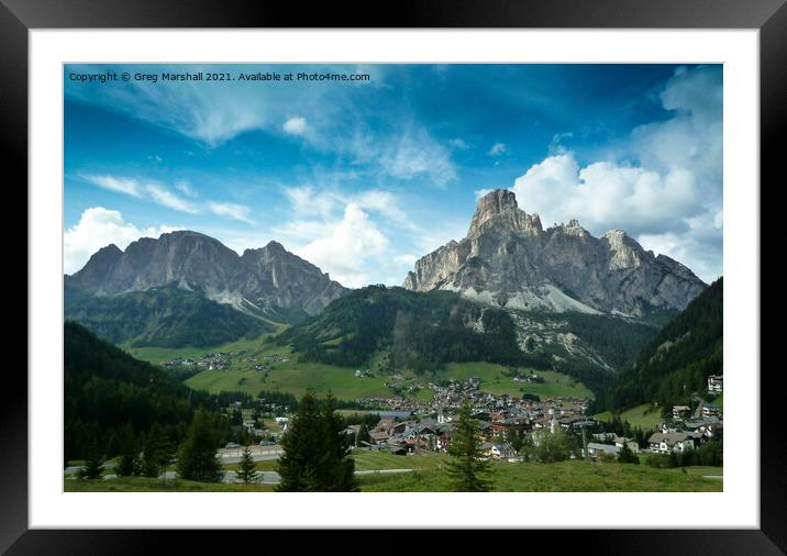 Corvara town and Sassongher mountain Dolomites Italy Framed Mounted Print by Greg Marshall