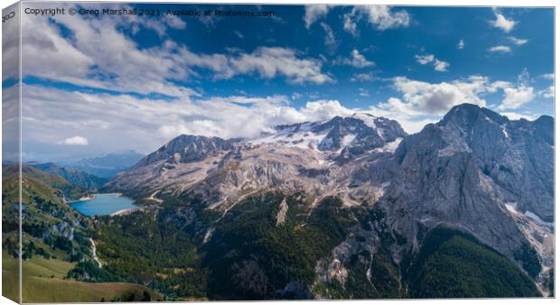 Epic Marmolada and Lago di Fedaia, Dolomites Italy Canvas Print by Greg Marshall