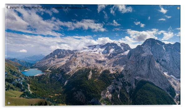 Epic Marmolada and Lago di Fedaia, Dolomites Italy Acrylic by Greg Marshall