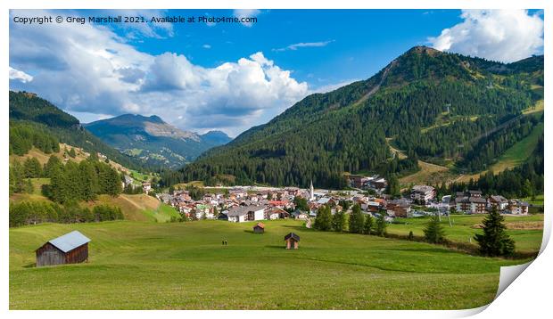 Town of Arrabba in Alta Badia region of The Dolomites Italy Print by Greg Marshall