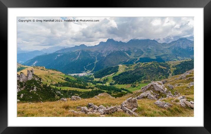 Looking across to Marmolada and the town of Arrabba Dolomites italy Framed Mounted Print by Greg Marshall