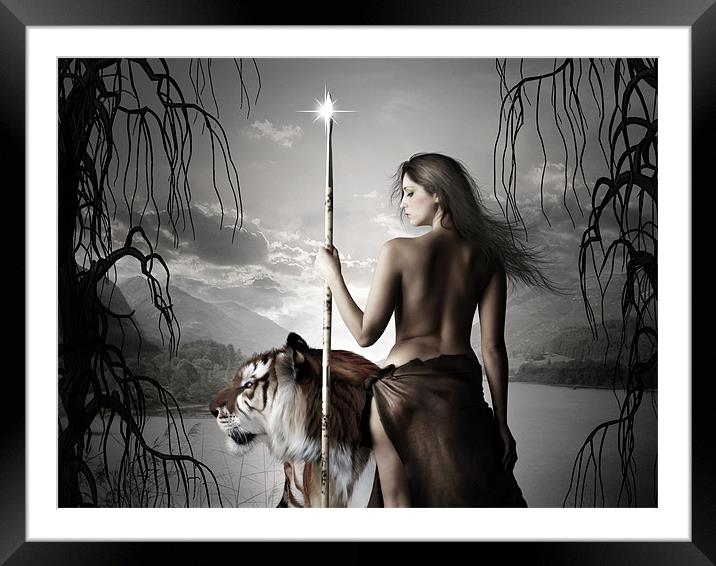 Moon Maiden Warrior Framed Mounted Print by Julie Hoddinott