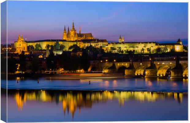 Prague Castle Evening River View In Czechia Canvas Print by Artur Bogacki