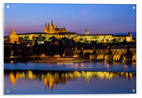 Prague Castle Evening River View In Czechia Acrylic by Artur Bogacki