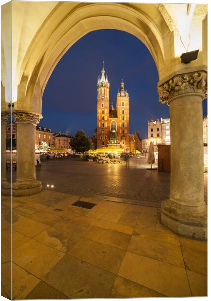 Old Town Main Square at Night in Krakow Canvas Print by Artur Bogacki