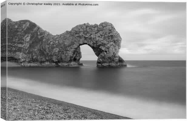 Black and white Durdle Door Canvas Print by Christopher Keeley