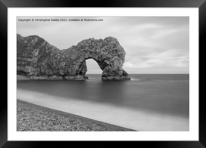 Black and white Durdle Door Framed Mounted Print by Christopher Keeley