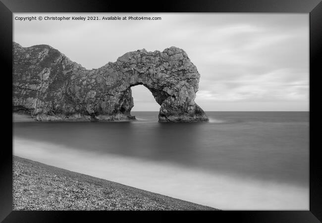 Black and white Durdle Door Framed Print by Christopher Keeley