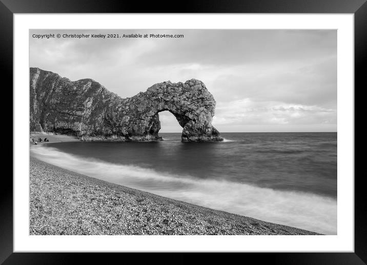 Durdle Door in monochrome Framed Mounted Print by Christopher Keeley