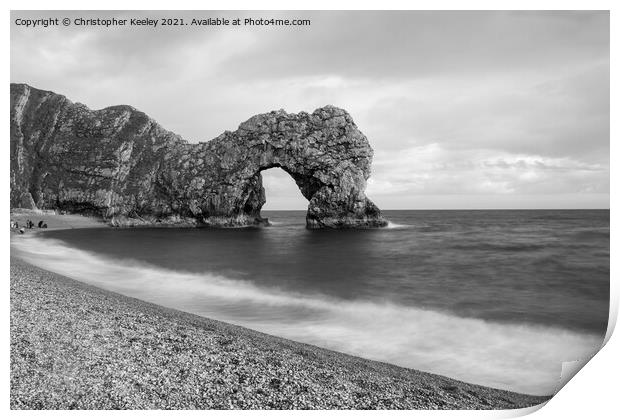 Durdle Door in monochrome Print by Christopher Keeley
