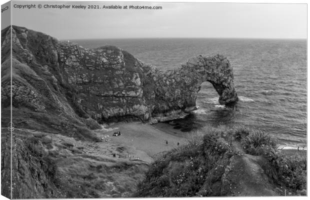 Black and white Durdle Door Canvas Print by Christopher Keeley