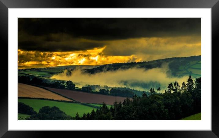 Mist in a Sunset Exmoor valley Framed Mounted Print by Mike Lanning