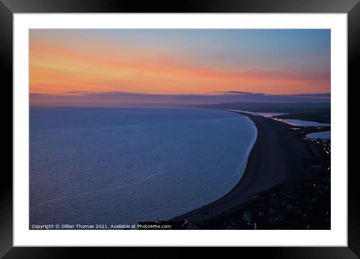 Sunset over Chesil beach Framed Mounted Print by Gillian Thomas