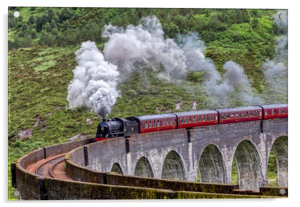 Steam Train on the Glenfinnan Viaduct in the Scott Acrylic by Derek Beattie
