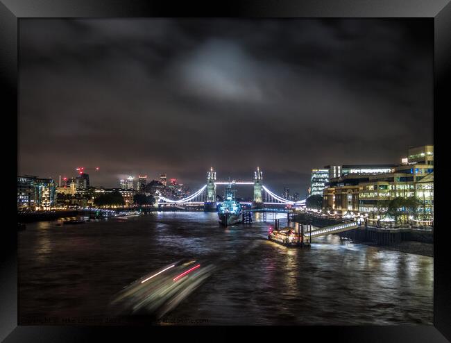 HMS Belfast and Tower Bridge at Night Framed Print by Mike Lanning