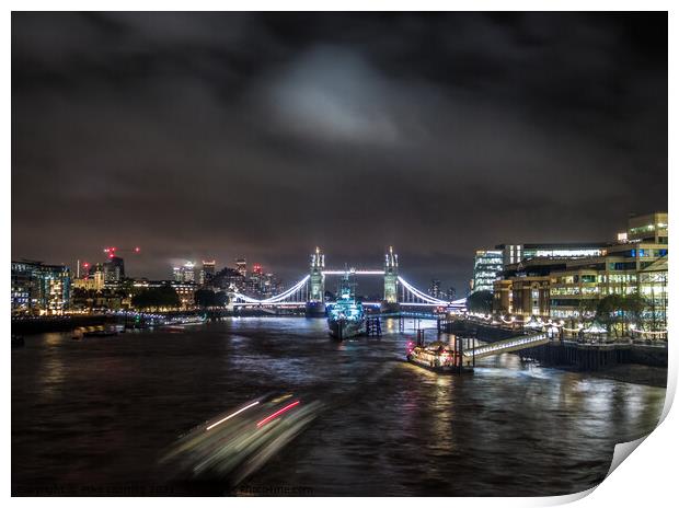 HMS Belfast and Tower Bridge at Night Print by Mike Lanning