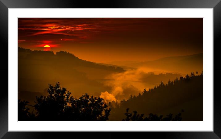 Golden Hour Bonfire in an Exmoor valley Framed Mounted Print by Mike Lanning