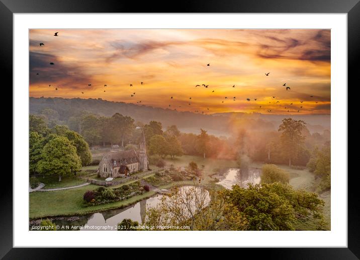 Bayham L'Eglise at sunrise Framed Mounted Print by A N Aerial Photography
