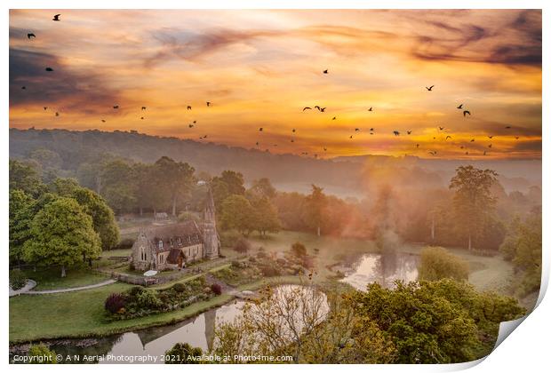 Bayham L'Eglise at sunrise Print by A N Aerial Photography