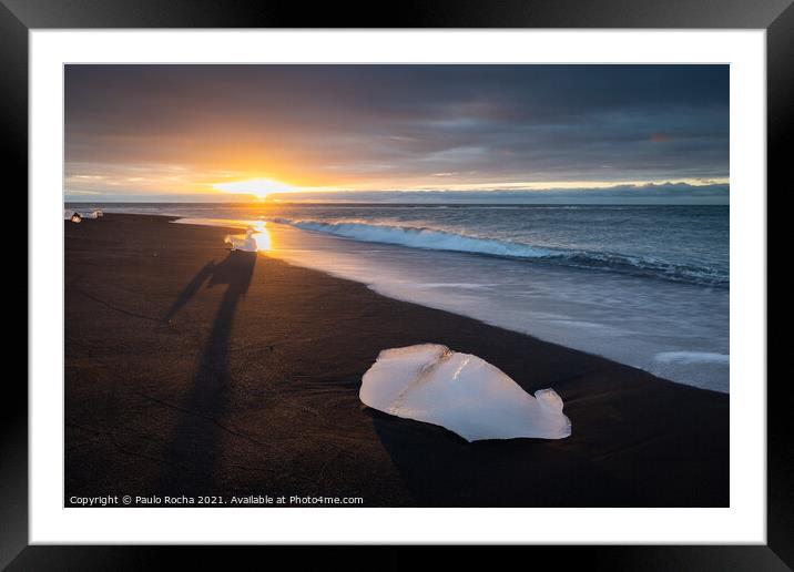 Beautiful sunrise at the famous Diamond beach, Iceland. Framed Mounted Print by Paulo Rocha