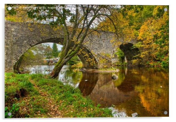 Inver Bridge and River Braan Autumn Acrylic by Navin Mistry