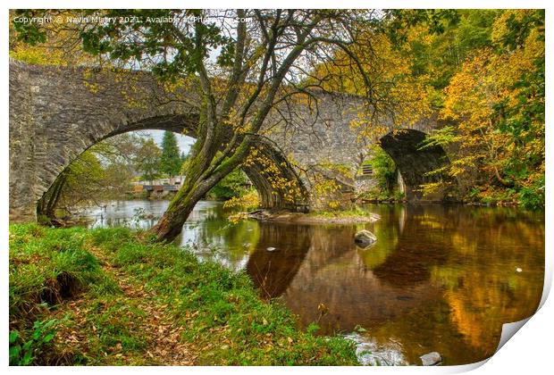 Inver Bridge and River Braan Autumn Print by Navin Mistry