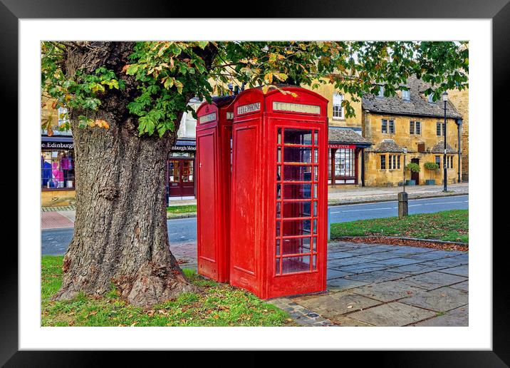 Broadway Telephone Boxes Cotswolds Worcestershire Framed Mounted Print by austin APPLEBY