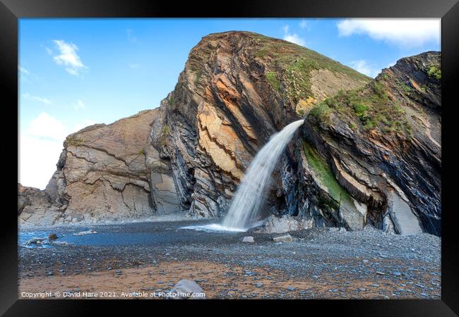Sandymouth Waterfall Framed Print by David Hare