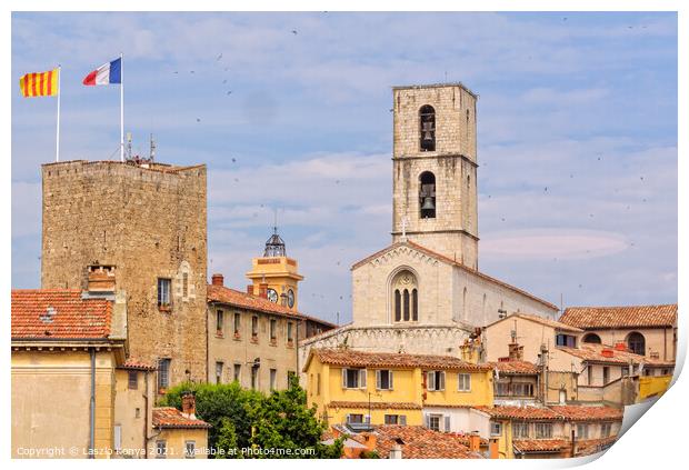 Saracen Tower and Cathedral - Grasse Print by Laszlo Konya