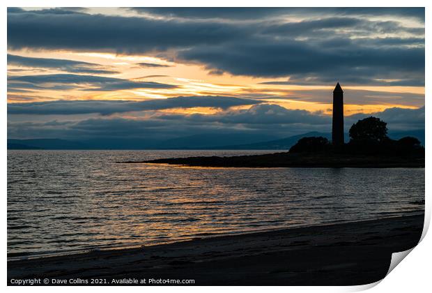 Silhouette of the Battle of Largs Pencil Monument  Print by Dave Collins