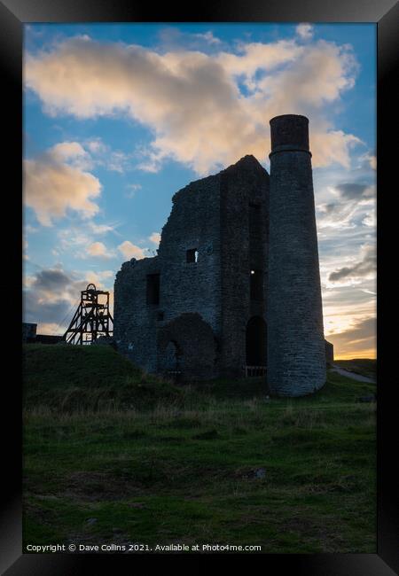 Semi silhouette at dusk of Magpie Mine near Sheldon in the Peak District,  Derbyshire, England Framed Print by Dave Collins