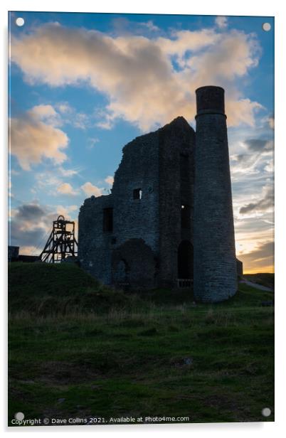 Semi silhouette at dusk of Magpie Mine near Sheldon in the Peak District,  Derbyshire, England Acrylic by Dave Collins