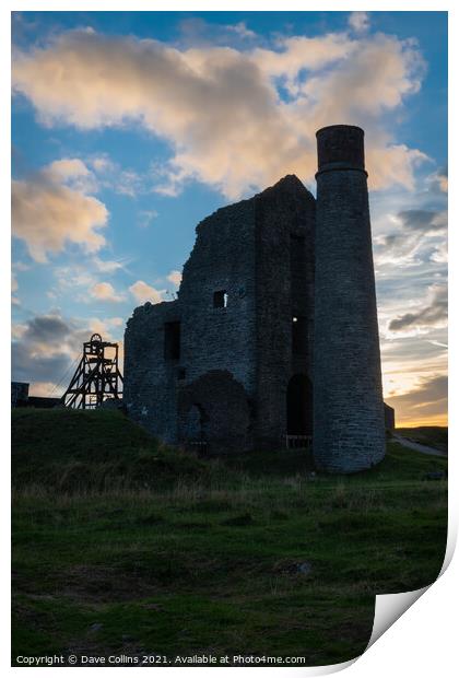 Semi silhouette at dusk of Magpie Mine near Sheldon in the Peak District,  Derbyshire, England Print by Dave Collins