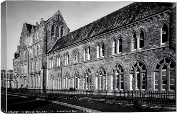 Monochrome image of the Old College, Aberystwyth Canvas Print by Gordon Maclaren