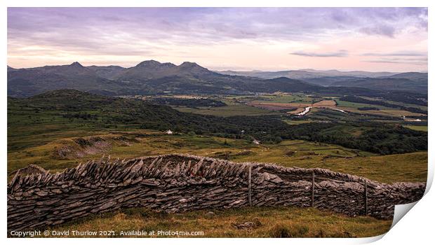 Evening light on the Glaslyn Valley. Print by David Thurlow