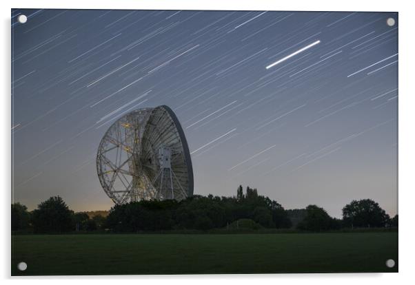 Jodrell Bank radio telescope star trails Acrylic by Katie McGuinness