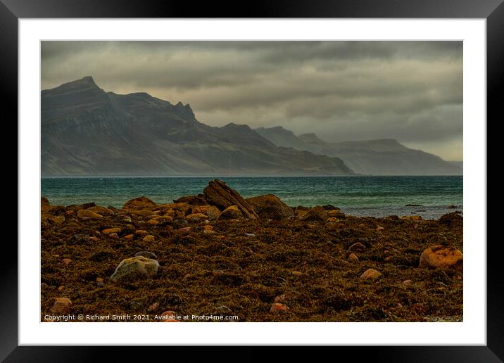 North Skye hills from Braes beach Framed Mounted Print by Richard Smith