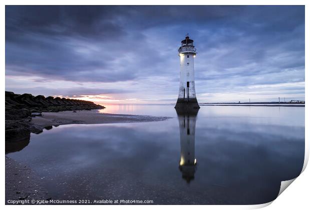 Perch Rock Lighthouse sunset, New Brighton Print by Katie McGuinness