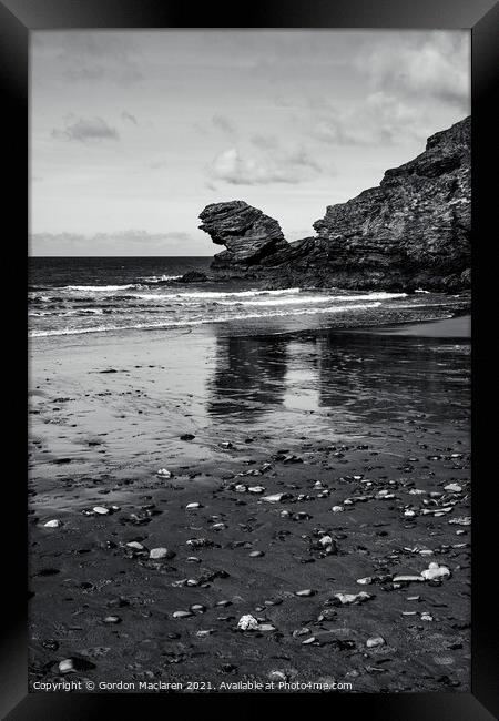 Monochrome Carreg Bica, Llangrannog, Wales Framed Print by Gordon Maclaren