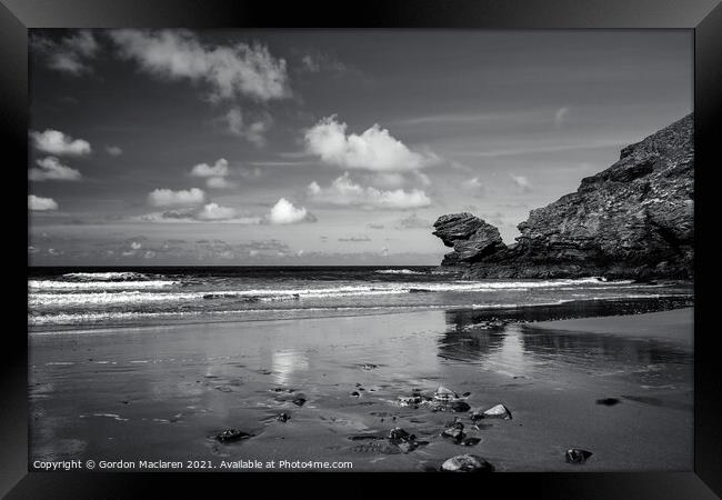 Monochrome Carreg Bica, Llangrannog, Wales Framed Print by Gordon Maclaren