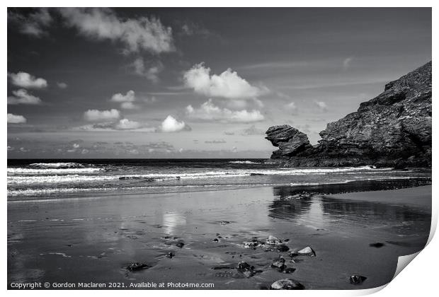 Monochrome Carreg Bica, Llangrannog, Wales Print by Gordon Maclaren