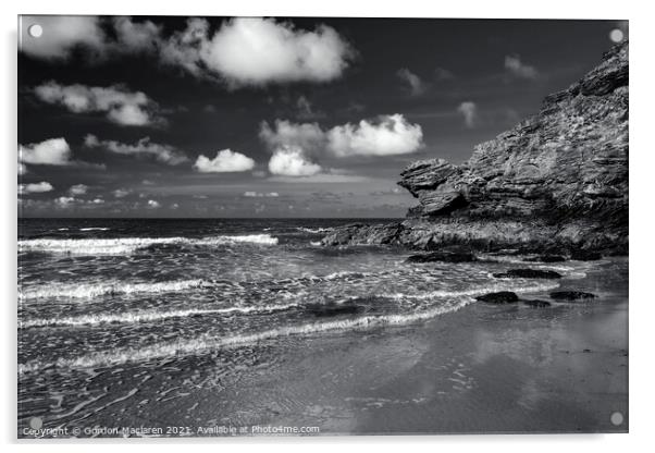 Monochrome Carreg Bica, Llangrannog, Wales Acrylic by Gordon Maclaren